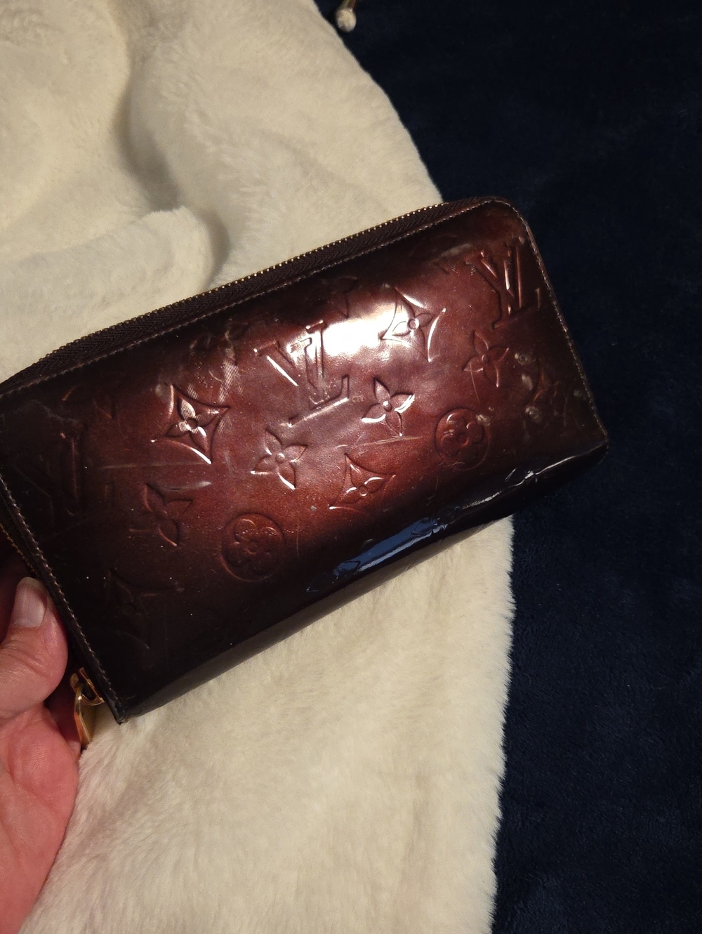 Louis Vuitton Embossed Zip-Around Leather Wallet - Dark Burgundy
